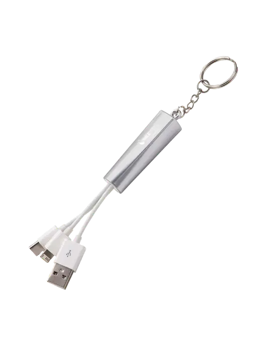 Silver Light-Up Charging Cable with Key Ring w/Milestone Environmental Logo