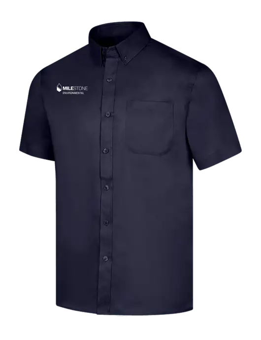 Short Sleeve Navy Superpro React Twill Shirt w/Milestone Environmental Logo