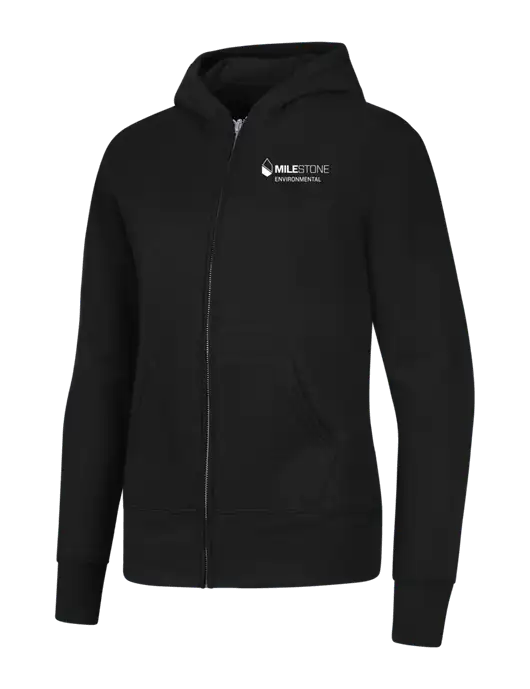 Jet Black Womens Core Fleece Full-Zip Hooded Sweatshirt w/Milestone Environmental Logo