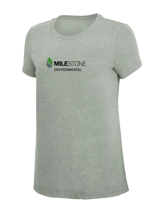 Womens Simply Soft Heathered Light Grey 4.5oz Poly/Combed Ring Spun Cotton T-Shirt w/Milestone Environmental Logo