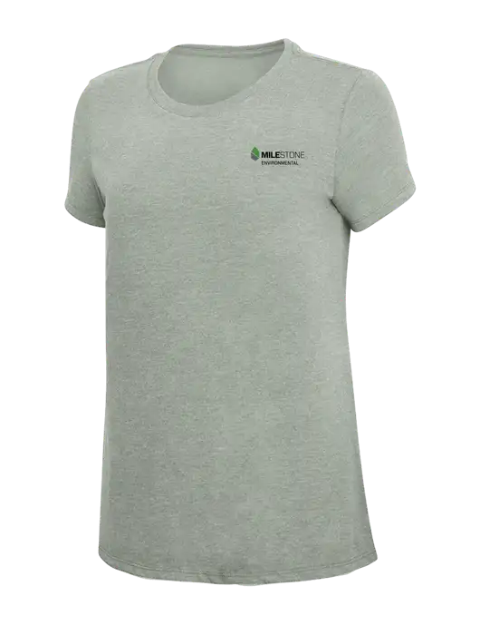 Womens Simply Soft Heathered Light Grey 4.5oz Poly/Combed Ring Spun Cotton T-Shirt w/Milestone Environmental Logo