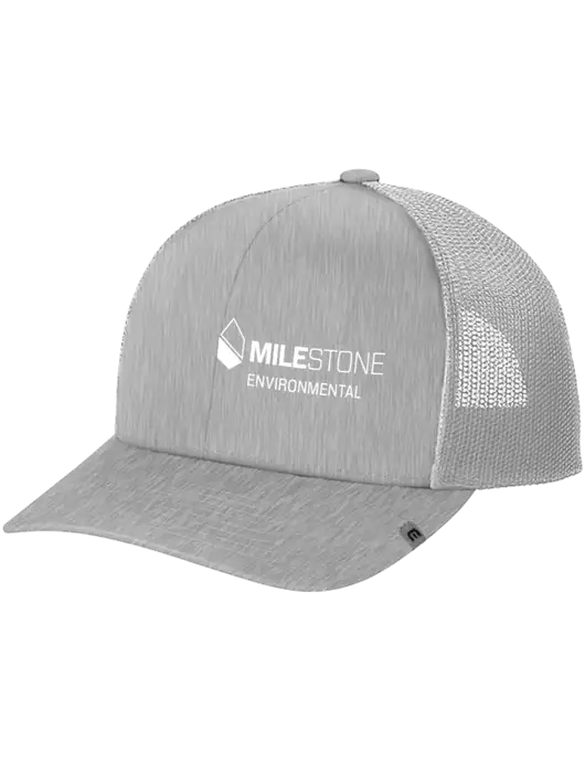 TravisMathew Light Medium Grey Heather Cruz Trucker Cap w/Milestone Environmental Logo