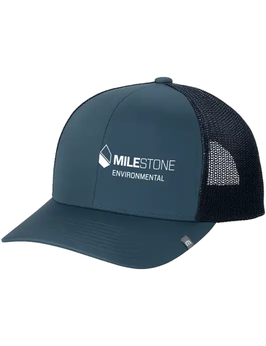 TravisMathew Dark Slate Blue Cruz Trucker Cap w/Milestone Environmental Logo