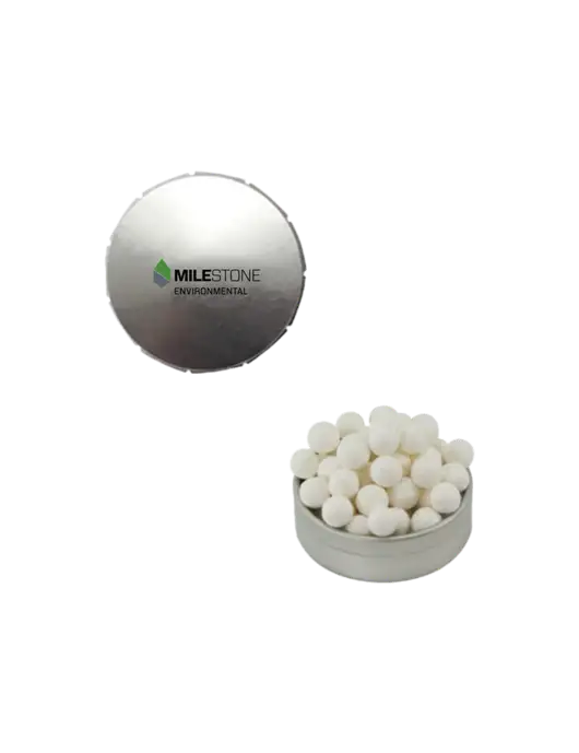 Signature Peppermints In Silver Snap Top Tin  w/Milestone Environmental Logo