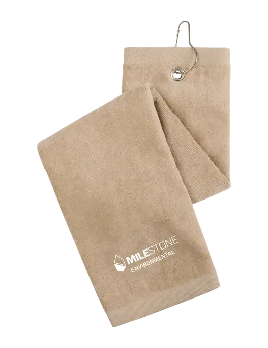Khaki Tri-Fold Golf Towel with Grommet w/Milestone Environmental Logo