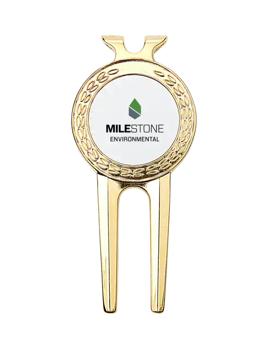 Gold Divot Tool, 1.5 x 3 w/Milestone Environmental Logo